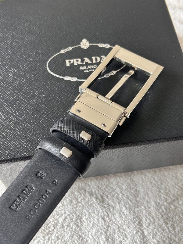프라다 남성용 양면 블랙 가죽 벨트 3.4cm 폭 001-176774