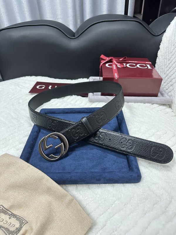 구찌 블랙 리치 그레인 더블 G 버클 벨트 4cm 001-176966