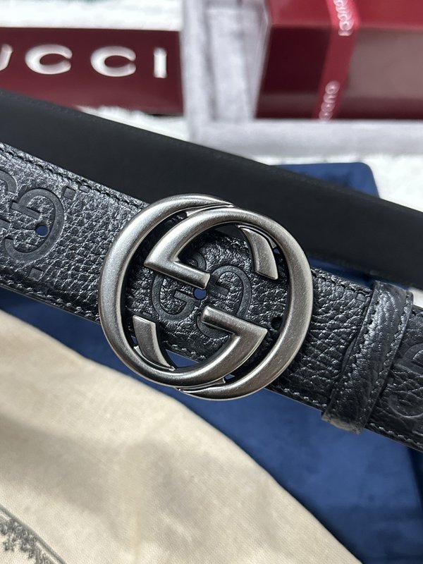 구찌 블랙 리치 그레인 더블 G 버클 벨트 4cm 001-176966