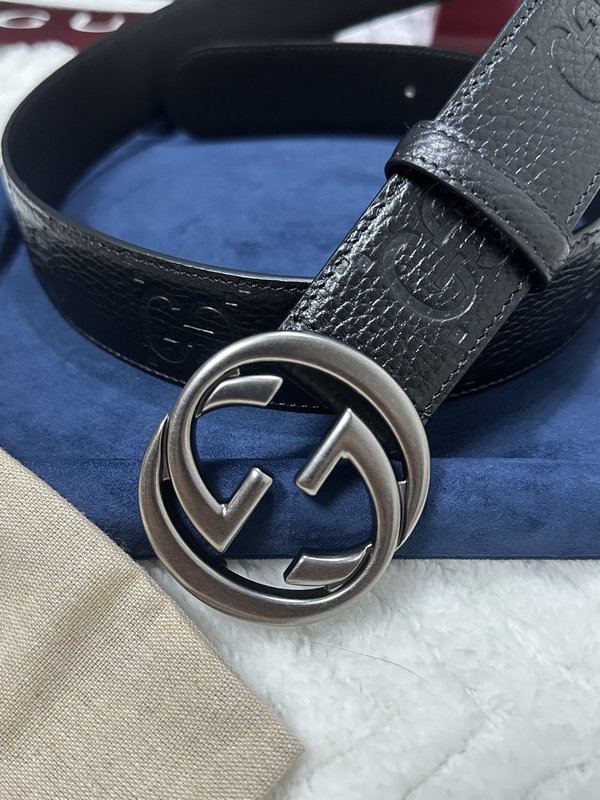 구찌 블랙 리치 그레인 더블 G 버클 벨트 4cm 001-176966