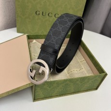 구찌 GG Supreme 블랙 캔버스 벨트 더블 G 001-177002