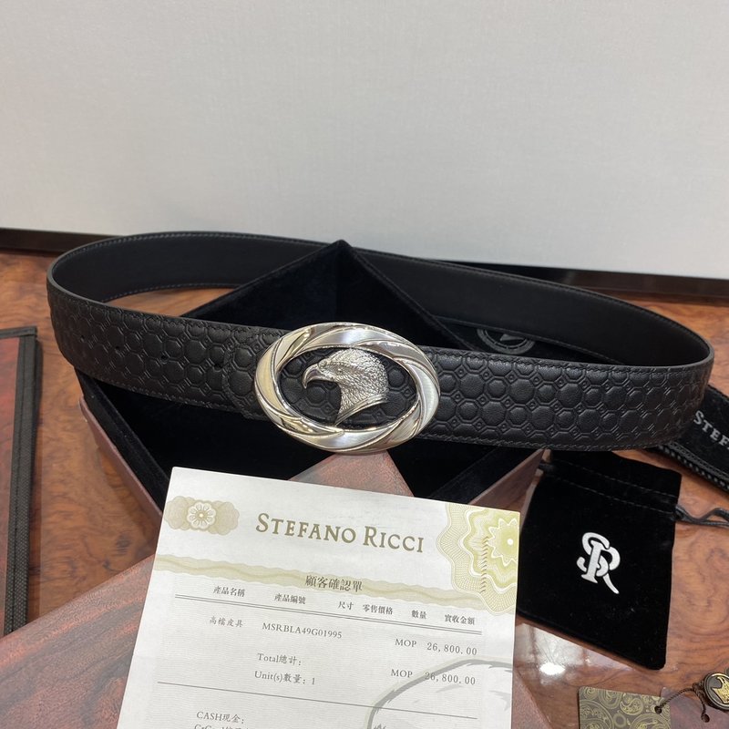 스테파노 리치 독수리 헤드 다이아몬드 버클 가죽 벨트 001-177071