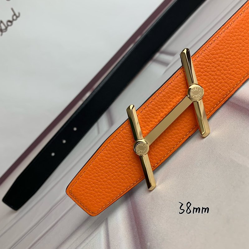 에르메스 양면 H 버클 벨트 38mm 오렌지 블랙 001-177157