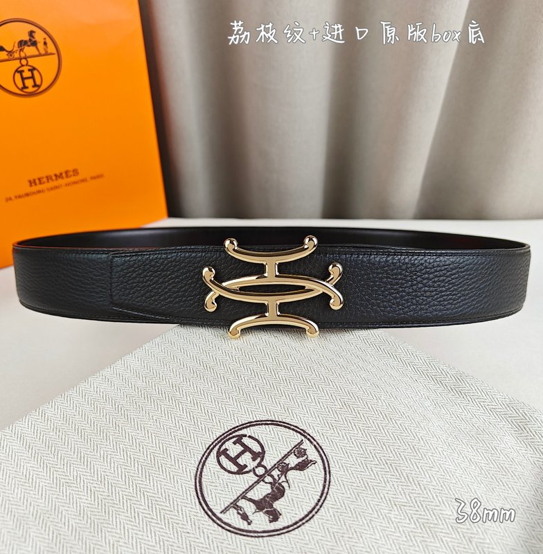 에르메스 더블 H 소 가죽 벨트 38mm 블랙 001-177202