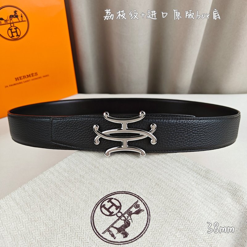 에르메스 더블 H 소 가죽 벨트 38mm 블랙 001-177202