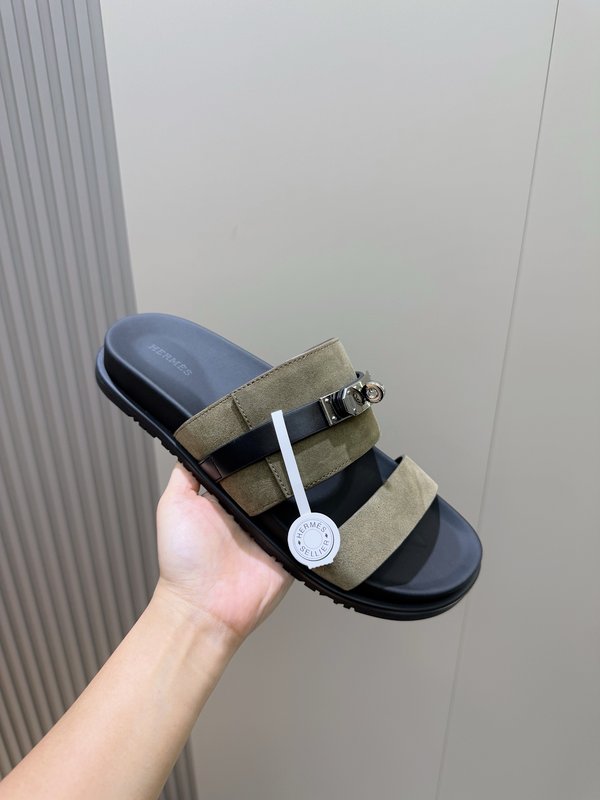 에르메스 H 버클 가죽 남성 슬리퍼 001-178691