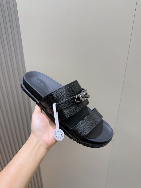 에르메스 H 버클 남성 가죽 슬리퍼 001-178699
