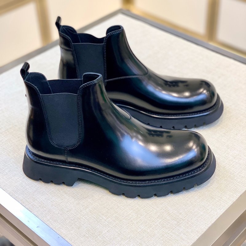 PRADA 클래식 라운드 토 남성 가죽 부츠 001-179913