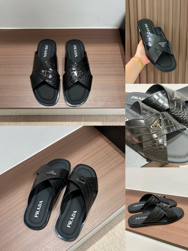 Prada 남성 크로코무늬 소가죽 슬리퍼 001-180040