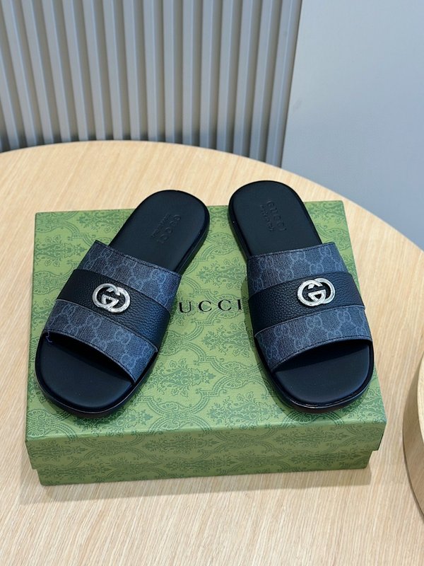 Gucci Lido 남성 더블 G 레더 슬리퍼 001-180242