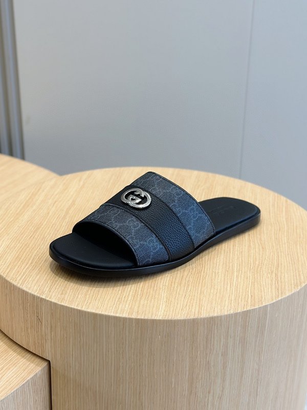 Gucci Lido 남성 더블 G 레더 슬리퍼 001-180242