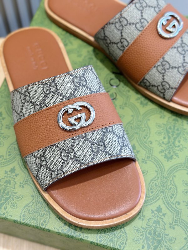 Gucci Lido 남성 더블 G 레더 슬리퍼 001-180242