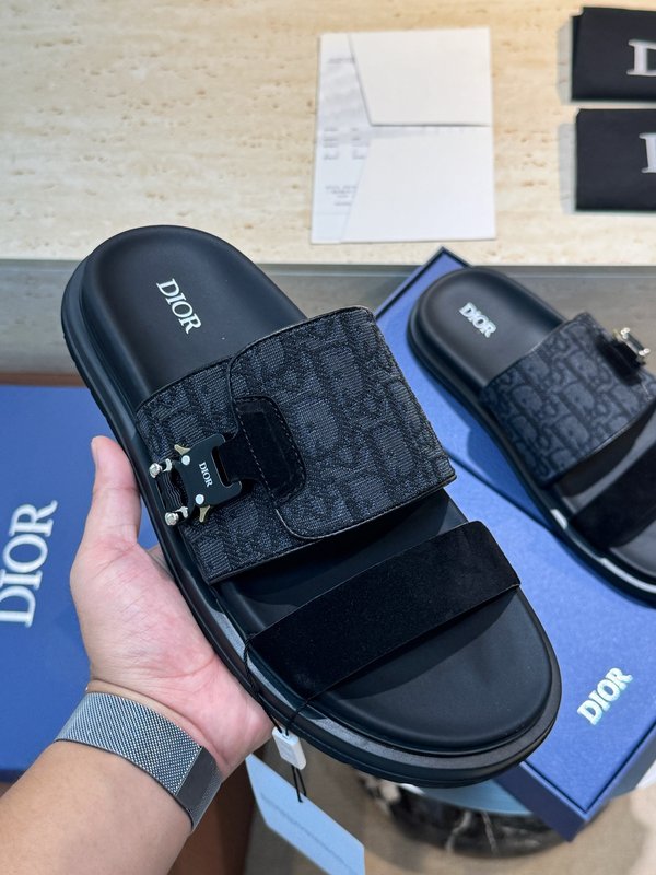 DIOR Aqua 남성 소 가죽 캔버스 슬리퍼 001-180668