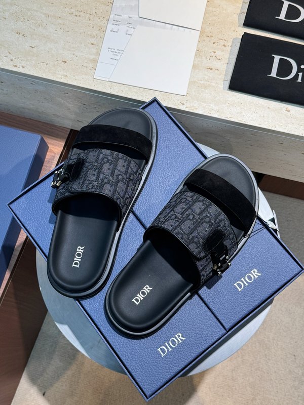 DIOR Aqua 남성 소 가죽 캔버스 슬리퍼 001-180668