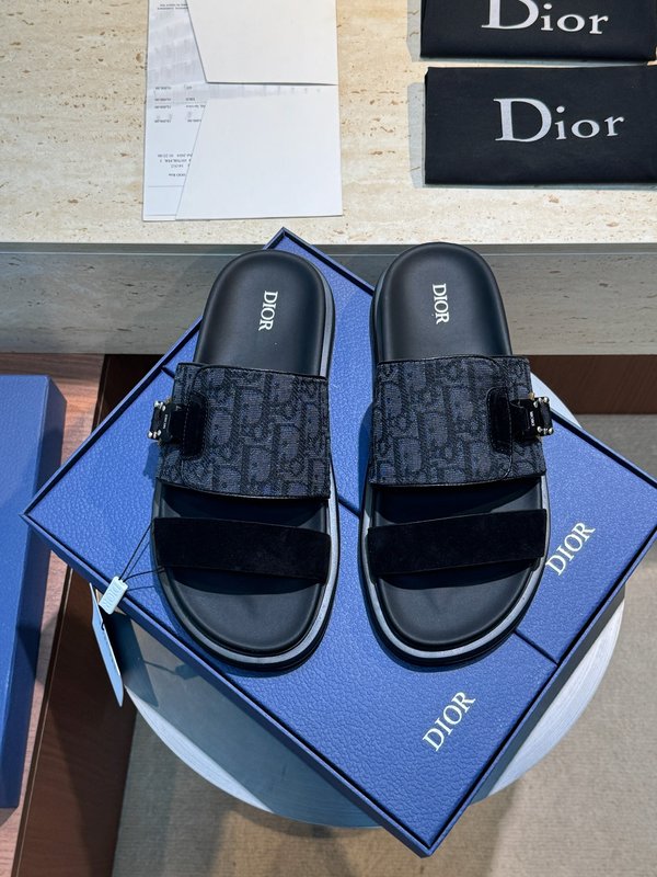 DIOR Aqua 남성 소 가죽 캔버스 슬리퍼 001-180668