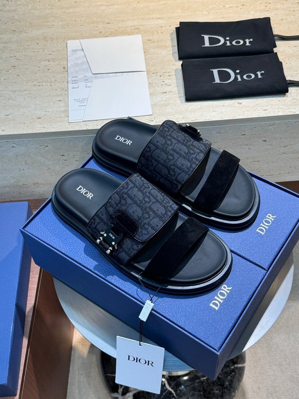 DIOR Aqua 남성 소 가죽 캔버스 슬리퍼 001-180668