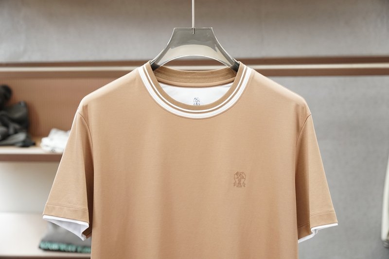 브루넬로 쿠치넬리 남성 자수 가짜 두 조각 라운드 티셔 001-181616