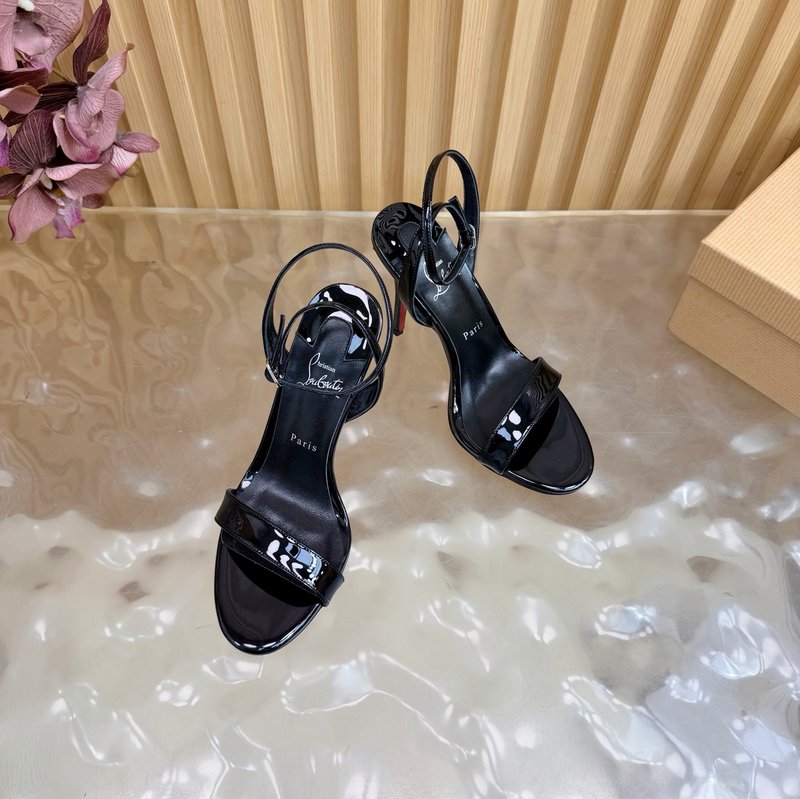 메탈 힐 장미 장식 레드솔 하이힐 샌들 001-182481