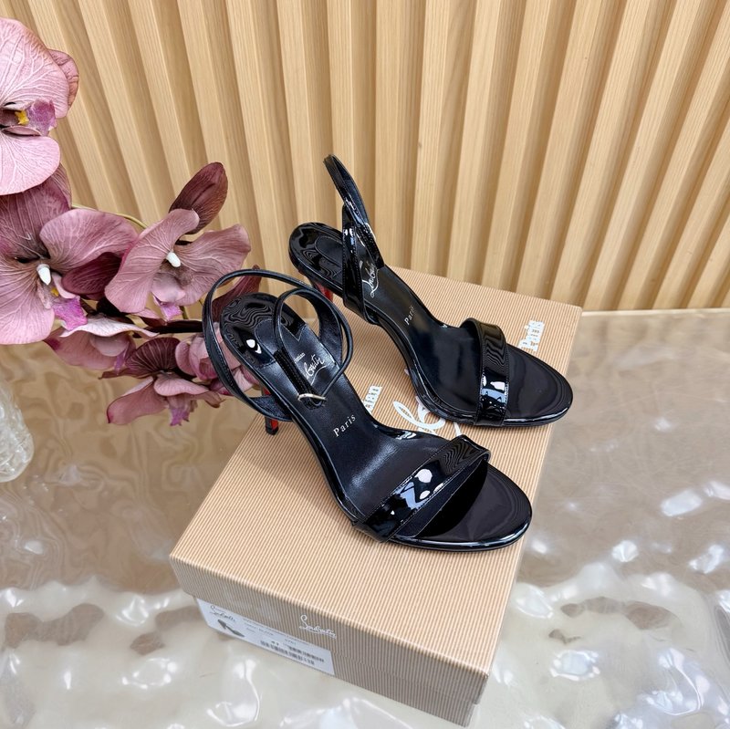 메탈 힐 장미 장식 레드솔 하이힐 샌들 001-182481