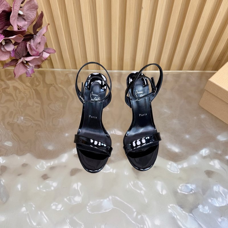 메탈 힐 장미 장식 레드솔 하이힐 샌들 001-182481