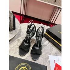 검은색 소가죽 하이힐 크로스 스트랩 샌들 001-182508