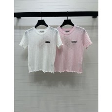 미우미우 봄여름 니트 반팔 티셔츠 001-182616