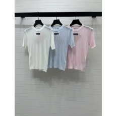 미우미우 로고 니트 반팔 티셔츠 001-182633