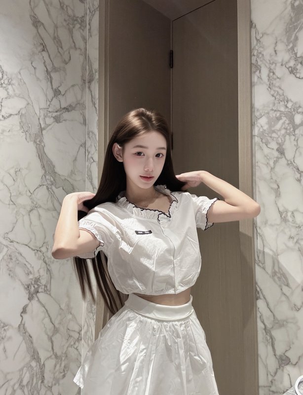 미우미우 스타일 레이스 짧은 흰 셔츠 001-182635
