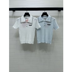 미우미우 다이아몬드 장식 칼라 니트 반팔 001-182641