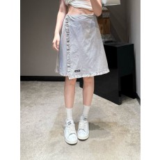 미우미우 연회색 체크 프릴 A 라인 스커트 001-182648
