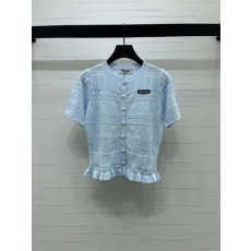 미우미우 레이스 칼라 니트 반팔 가디건 001-182655