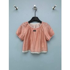 미우미우 복숭아색 퍼프 소매 레이스 상의 001-182673