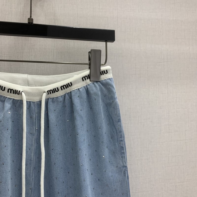 미우미우 다이아몬드 장식 텐셀 데님 팬츠 001-182675