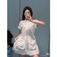 미우미우 화이트 칼라 웨이스트 레이스 원피스 001-182684
