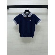 미우미우 봄 콜렉션 칼라 니트 반팔 티셔츠 001-182687