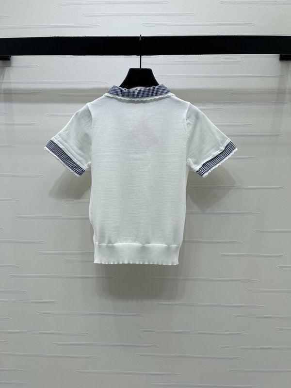 미우미우 봄 콜렉션 칼라 니트 반팔 티셔츠 001-182688