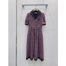 미우미우 빈티지 스타일 보라색 꽃무늬 원피스 001-182692