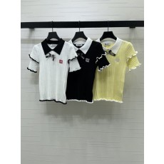 미우미우 인조실크 니트 반팔 티셔츠 001-182721
