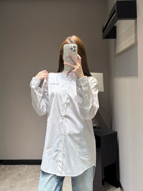 미우미우 스트라이프 루즈핏 셔츠 001-182724