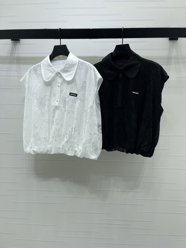 미우미우 인형 칼라 민소매 레이스 셔츠 001-182737