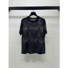 미우미우 레이스 후크 라운드넥 반팔 티셔츠 001-182738