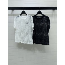 미우미우 레이스 라운드넥 반팔 티셔츠 001-182739