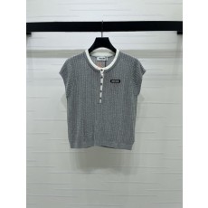 미우미우 라운드 니트 반팔 티셔츠 001-182742