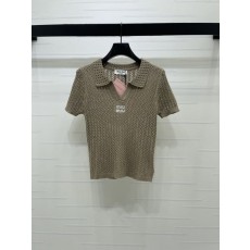 미우미우 레이스 칼라 니트 반팔 티셔츠 001-182754