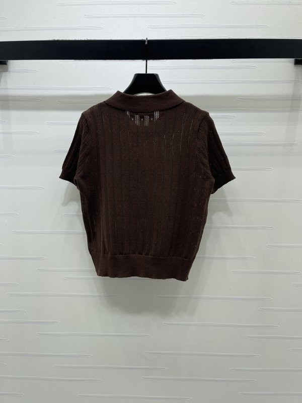 미우미우 브라운 니트 반팔 폴로 셔츠 001-182762