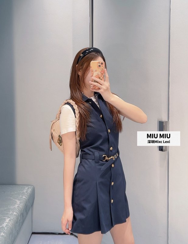 미우미우 스타일 네이비 민소매 셔츠 원피스 001-182765