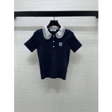 미우미우 진주 장식 칼라 니트 반팔 001-182798