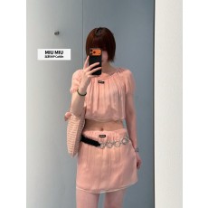 미우미우 핑크 실크 레이스 상의 001-182813