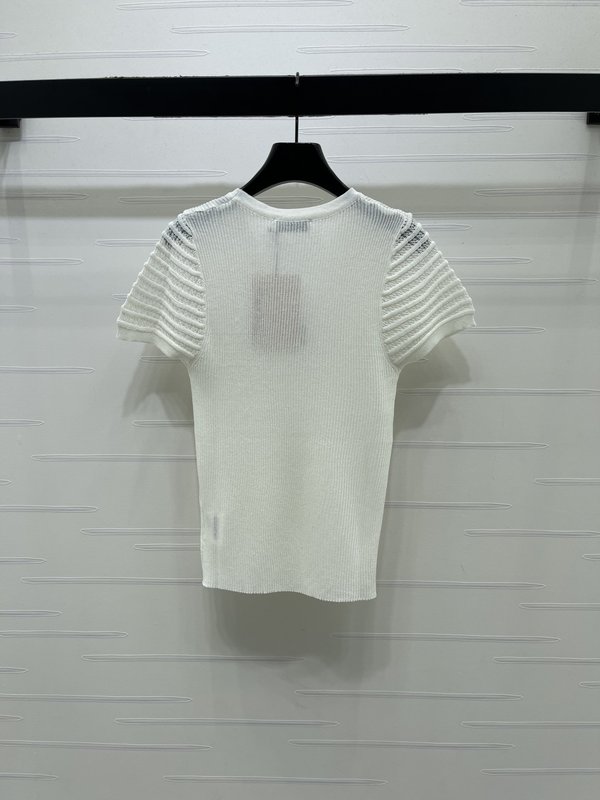 미우미우 V 넥 니트 반팔 티셔츠 001-182820