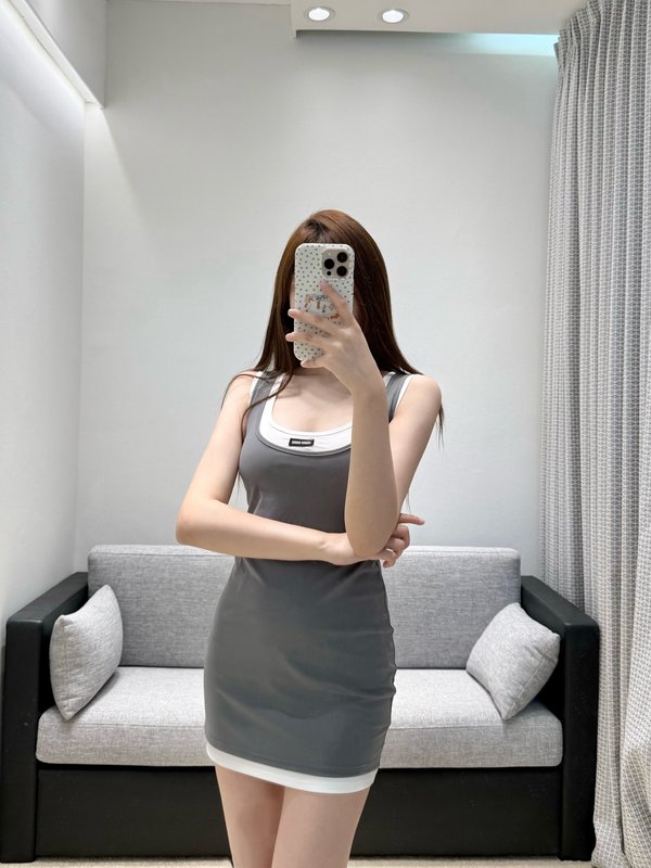 미우미우 컬러 블록 가짜 투피스 힙스커트 원피스 001-182835